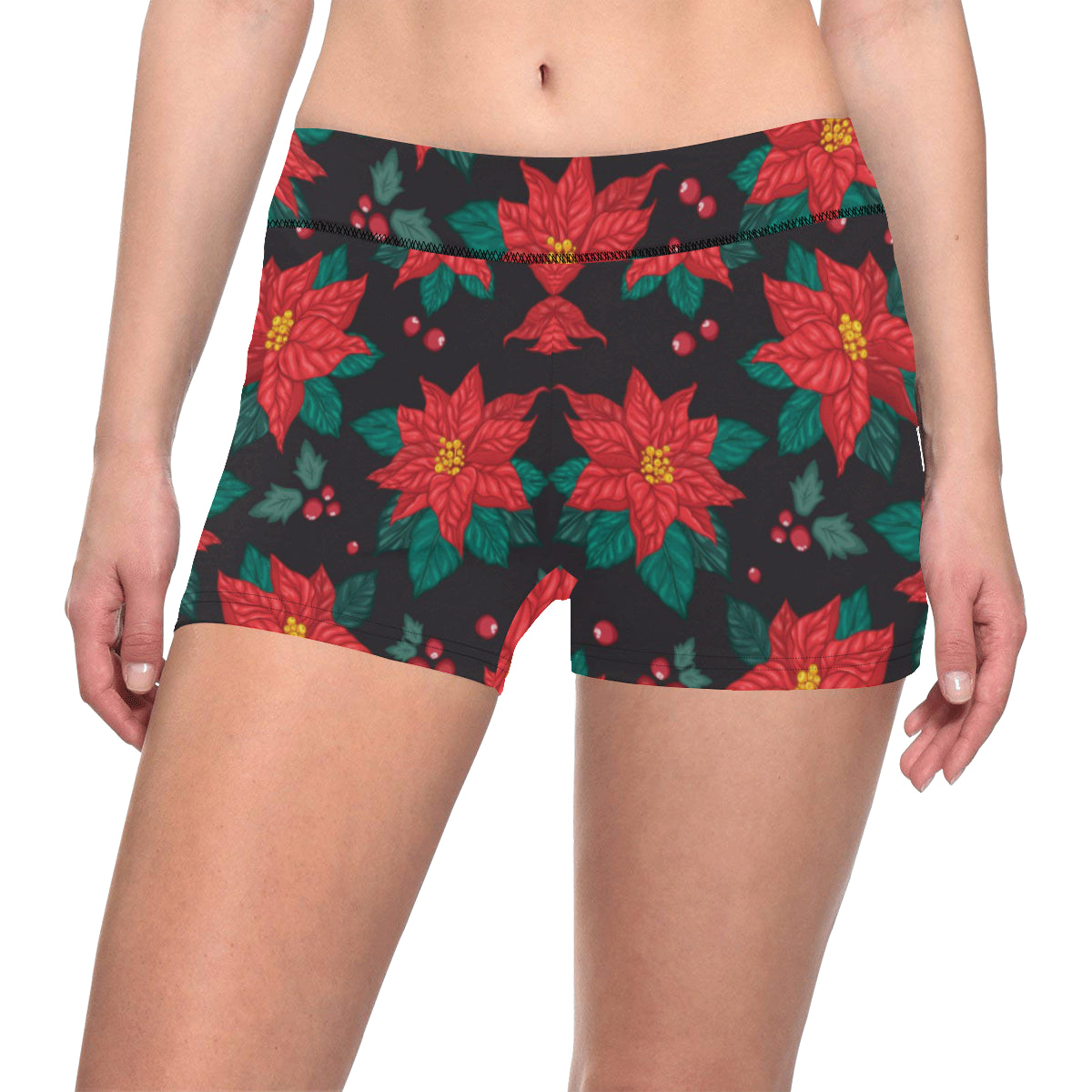 Poinsettia Pattern Print Design POT07 Yoga Shorts