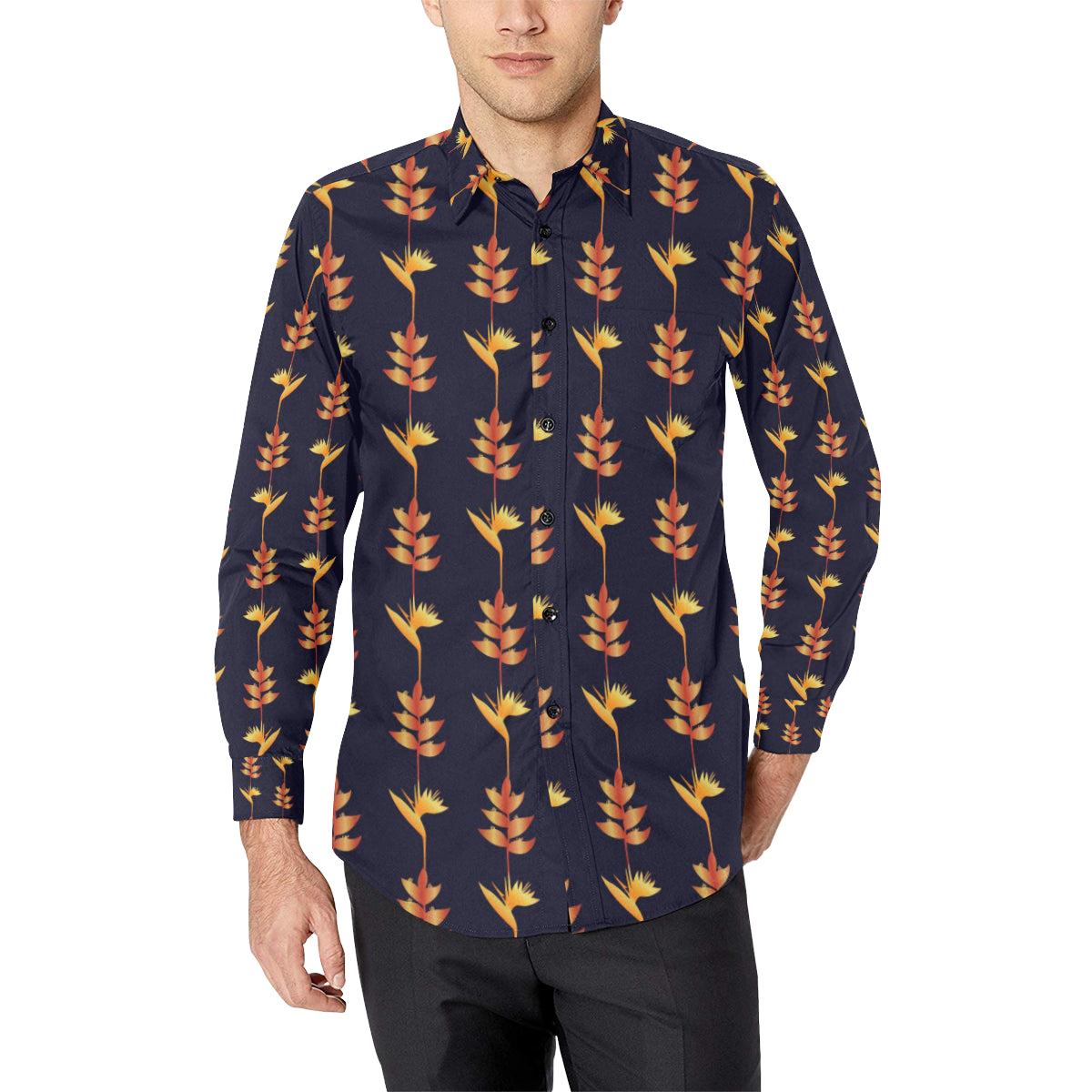 Heliconia Pattern Print Design HL06 Men's Long Sleeve Shirt