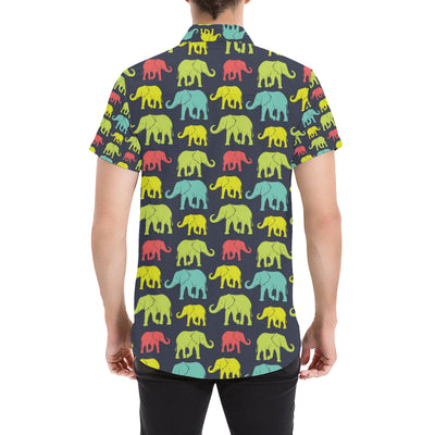 Elephant Neon Color Print Pattern Men's Short Sleeve Button Up Shirt