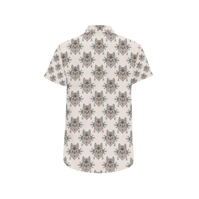 Aztec Wolf Pattern Print Design 01 Men's Short Sleeve Button Up Shirt