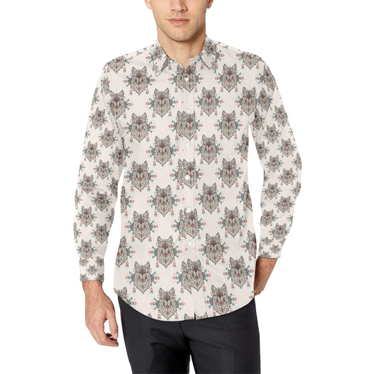 Aztec Wolf Pattern Print Design 01 Men's Long Sleeve Shirt