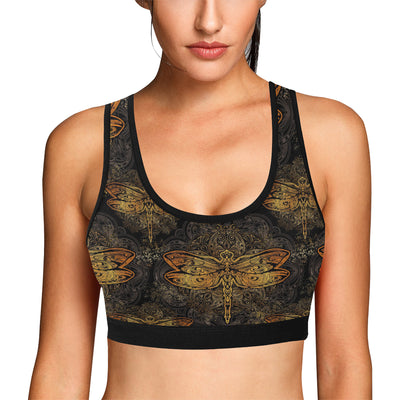 Gold Dragonfly Mandala Sports Bra