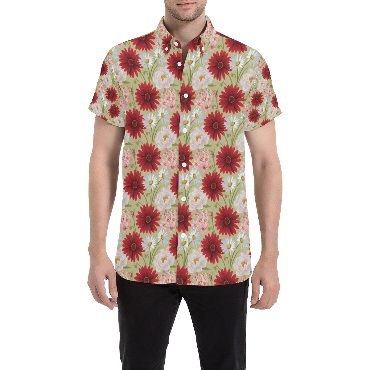 Gerberas Pattern Print Design GB07 Men's Short Sleeve Button Up Shirt