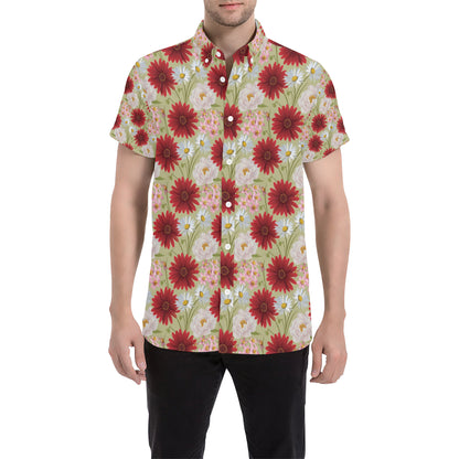 Gerberas Pattern Print Design GB07 Men's Short Sleeve Button Up Shirt