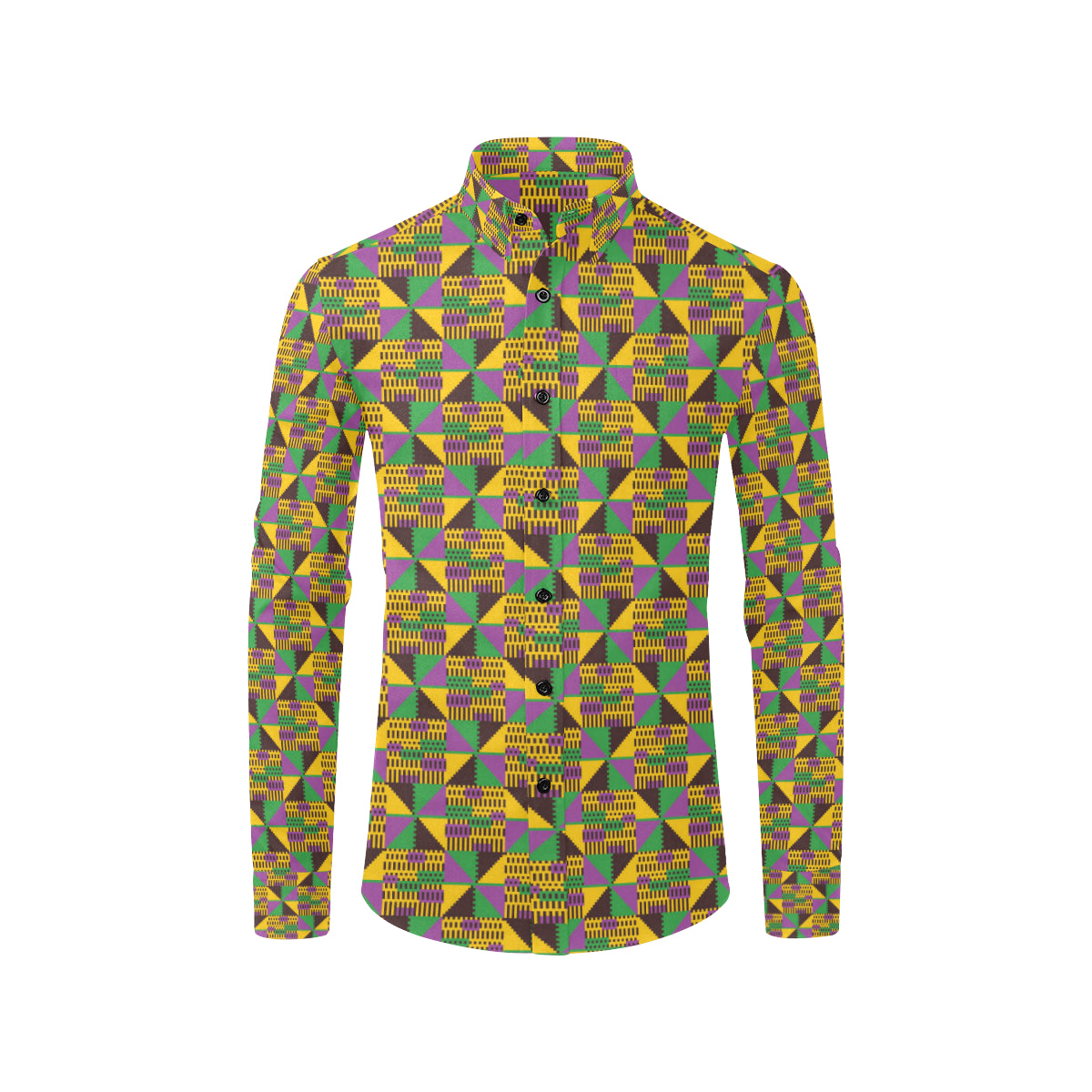 Kente Triangle Design African Print Men's Long Sleeve Shirt