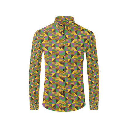 Kente Triangle Design African Print Men's Long Sleeve Shirt
