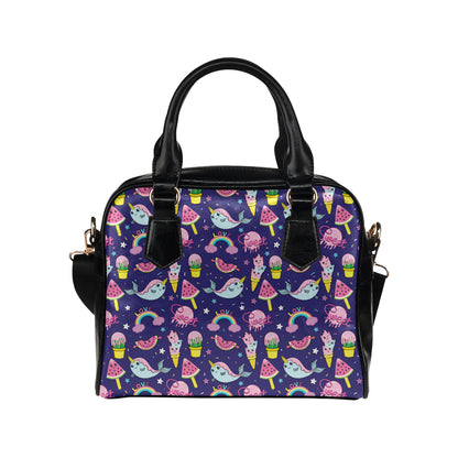 Narwhal Cute Pattern Print Design 02 Shoulder Handbag