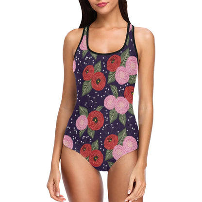 Camellia Pattern Print Design CM02 Women Swimsuit