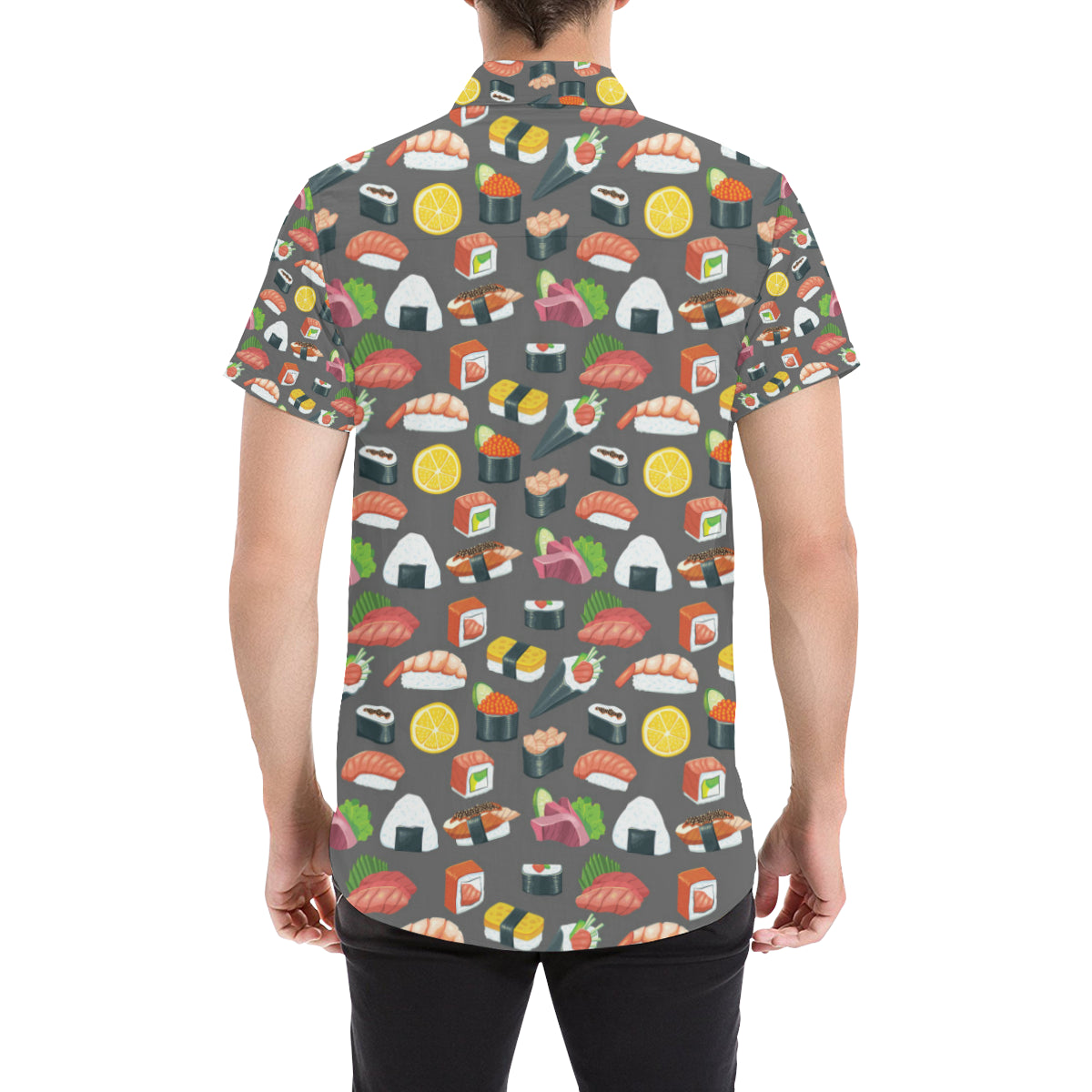 Sushi Pattern Print Men's Short Sleeve Button Up Shirt