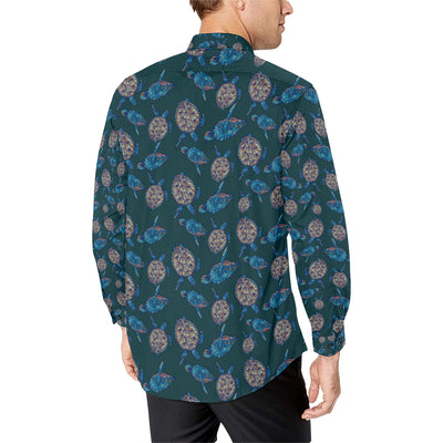 Sea Turtle Hand Drawn Blue Print Men's Long Sleeve Shirt
