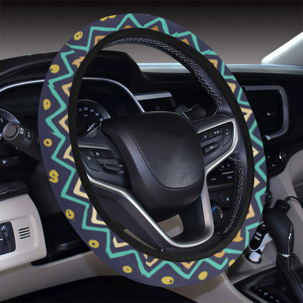 Multicolor Tribal aztec Steering Wheel Cover with Elastic Edge