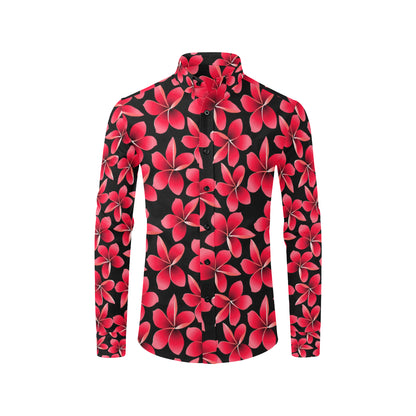 Red Plumeria Pattern Print Design PM025 Men's Long Sleeve Shirt
