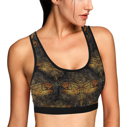 Gold Dragonfly Mandala Sports Bra