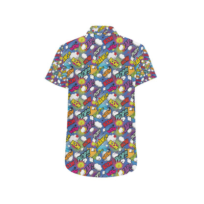 Comic Book Pattern Print Design 02 Men's Short Sleeve Button Up Shirt