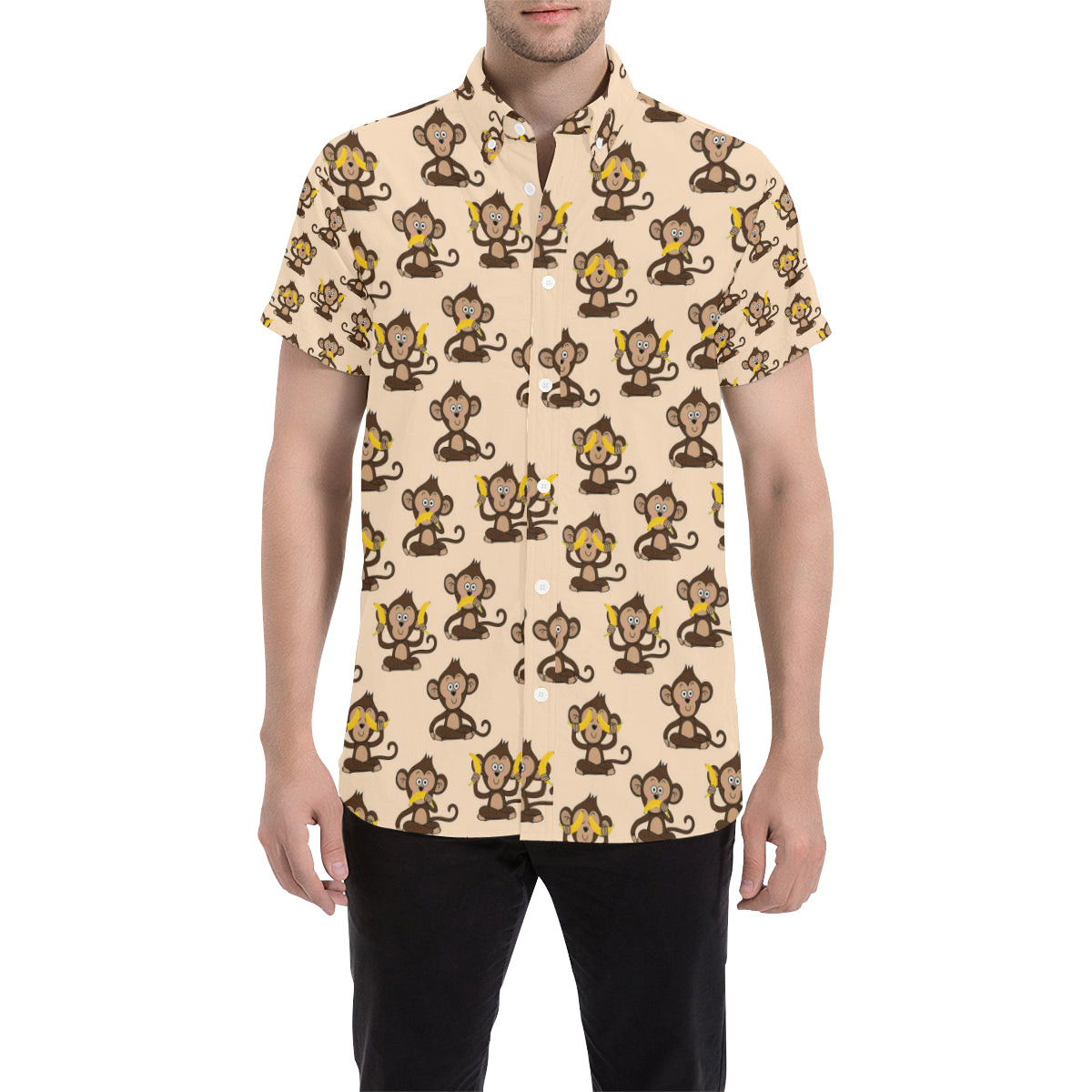 Monkey Pattern Print Design 03 Men's Short Sleeve Button Up Shirt