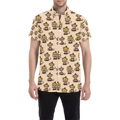 Monkey Pattern Print Design 03 Men's Short Sleeve Button Up Shirt
