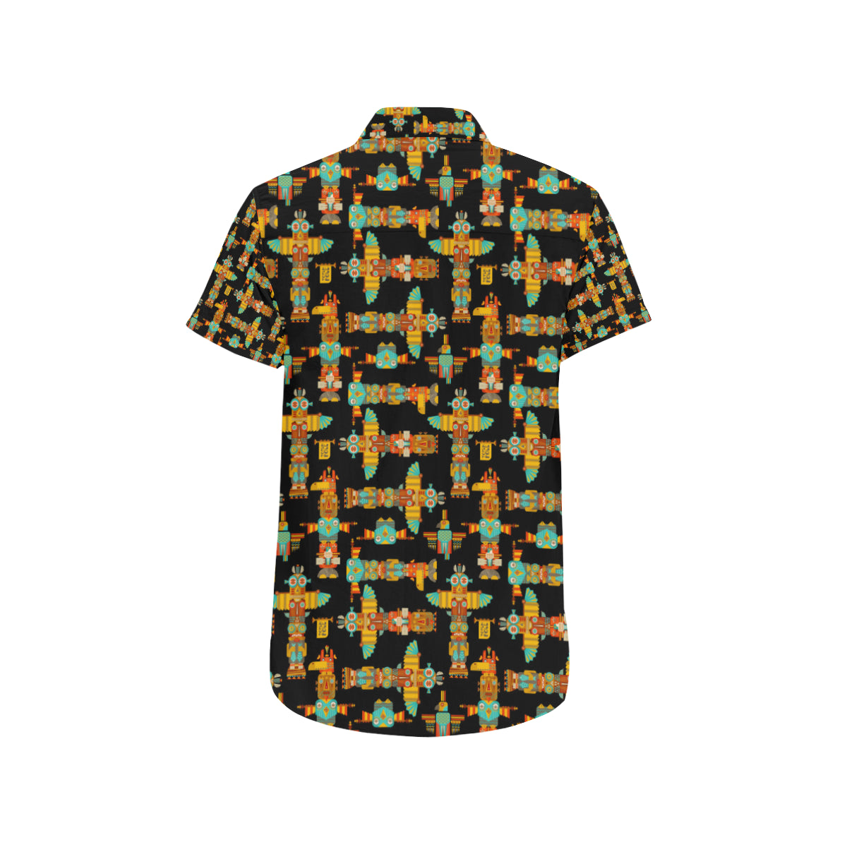 Totem Pole Cartoon Print Men's Short Sleeve Button Up Shirt