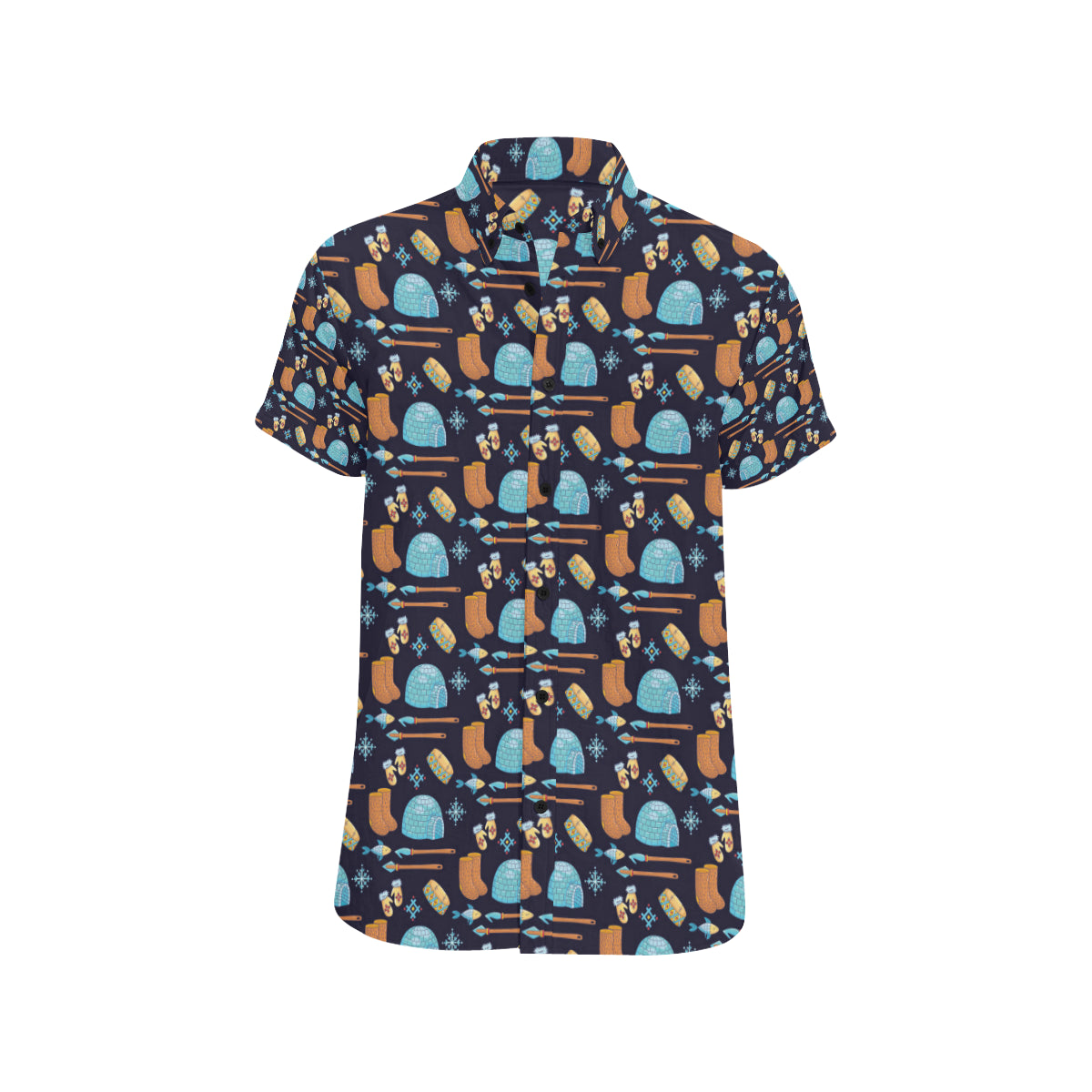 Eskimo Pattern Print Design 02 Men's Short Sleeve Button Up Shirt