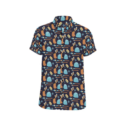 Eskimo Pattern Print Design 02 Men's Short Sleeve Button Up Shirt
