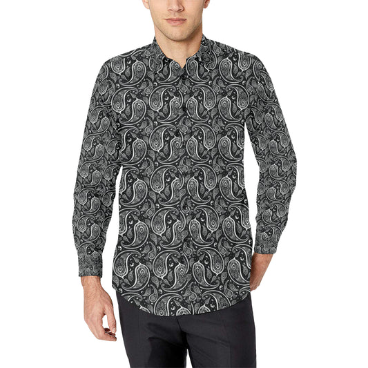 Paisley Black Design Print Men's Long Sleeve Shirt