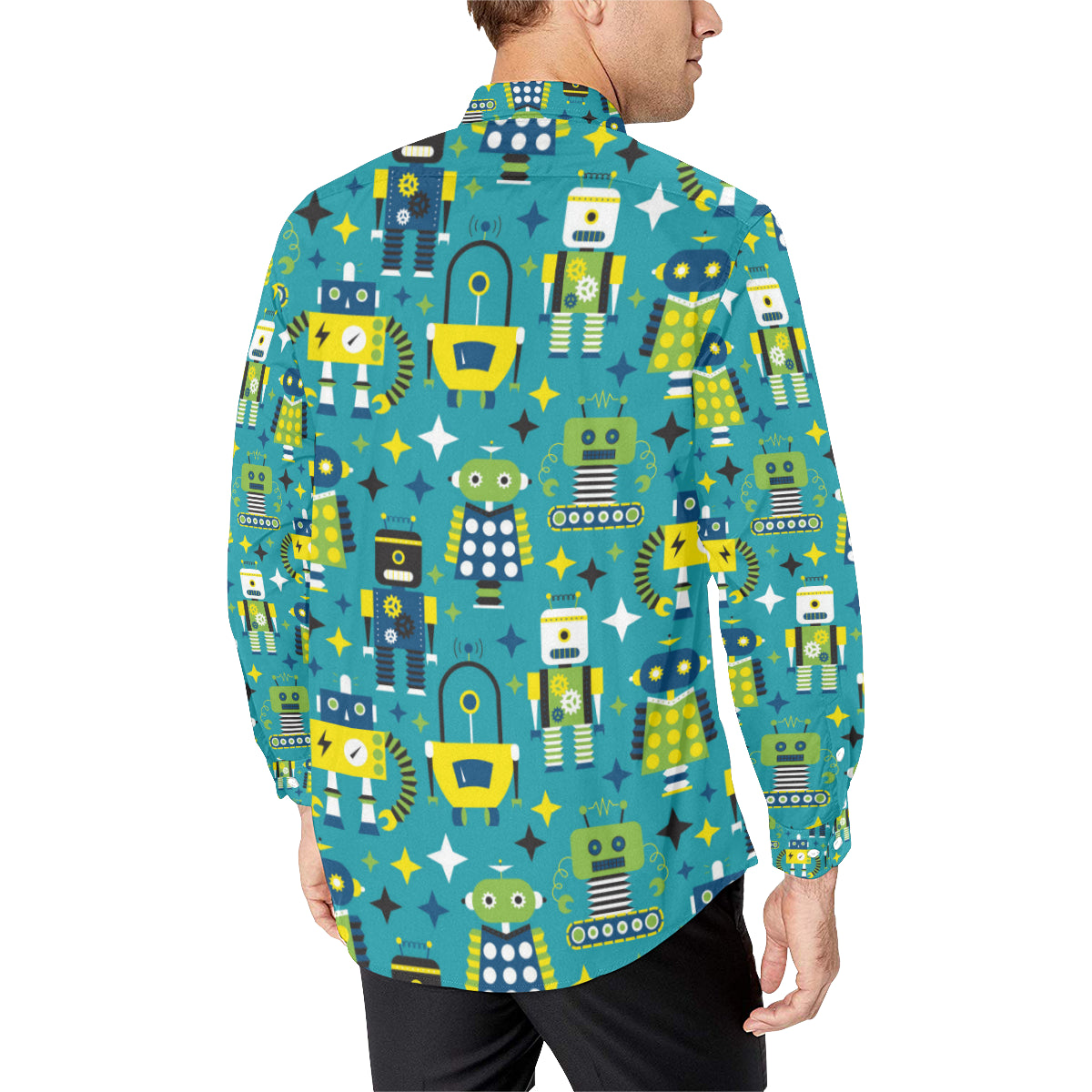 Robot Pattern Print Design A02 Men's Long Sleeve Shirt