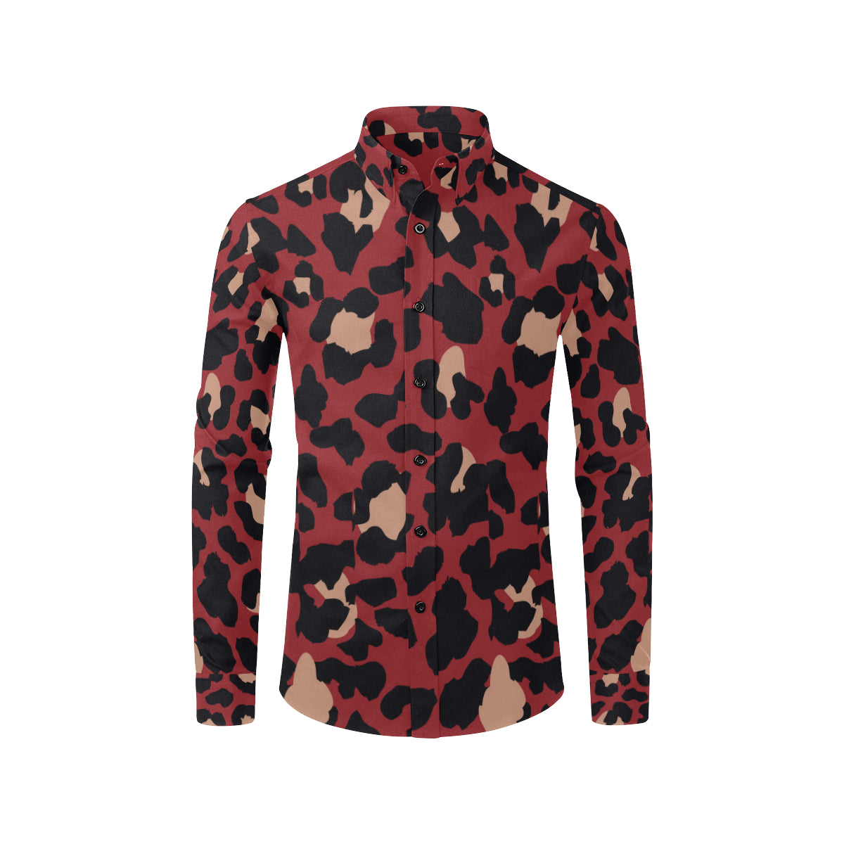 Cheetah Red Print Pattern Men's Long Sleeve Shirt