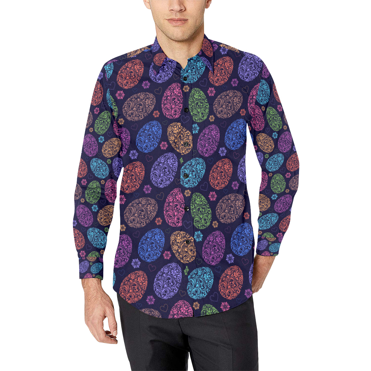 Easter Eggs Pattern Print Design RB012 Men's Long Sleeve Shirt