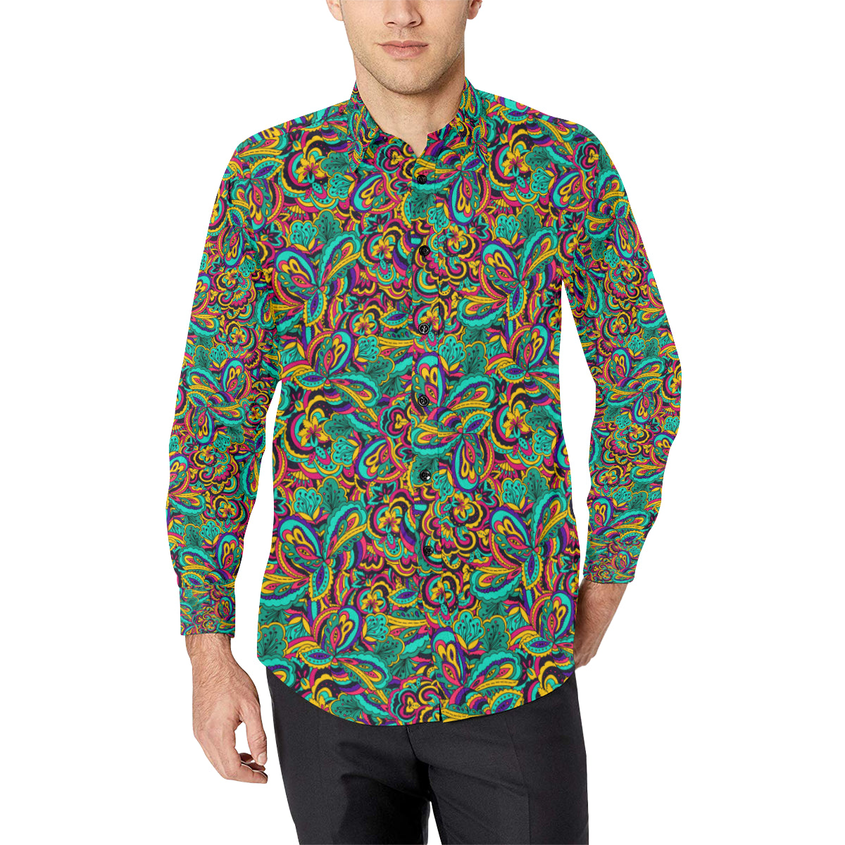 Psychedelic Trippy Floral Design Men's Long Sleeve Shirt