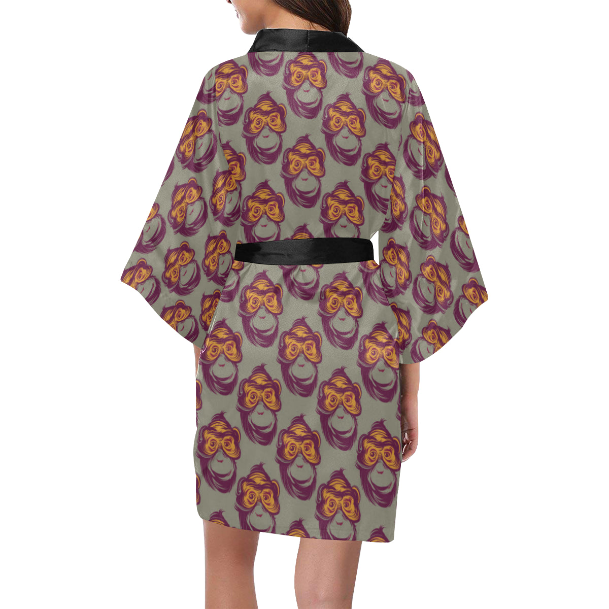 Chimpanzee Pattern Print Design 02 Women's Short Kimono