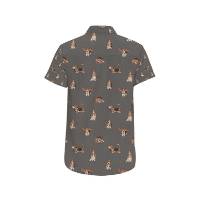 Basset Hound Pattern Print Design 03 Men's Short Sleeve Button Up Shirt