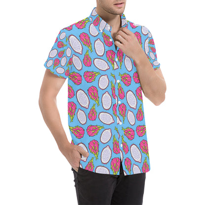 Dragonfruit Pattern Print Design DF04 Men's Short Sleeve Button Up Shirt