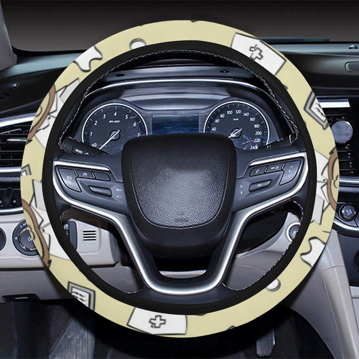 Nurse Bear Pattern Print Design A02 Steering Wheel Cover with Elastic Edge
