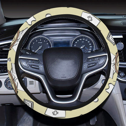 Nurse Bear Pattern Print Design A02 Steering Wheel Cover with Elastic Edge