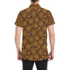 Gold Sunflower Hand Drawn Print Men's Short Sleeve Button Up Shirt