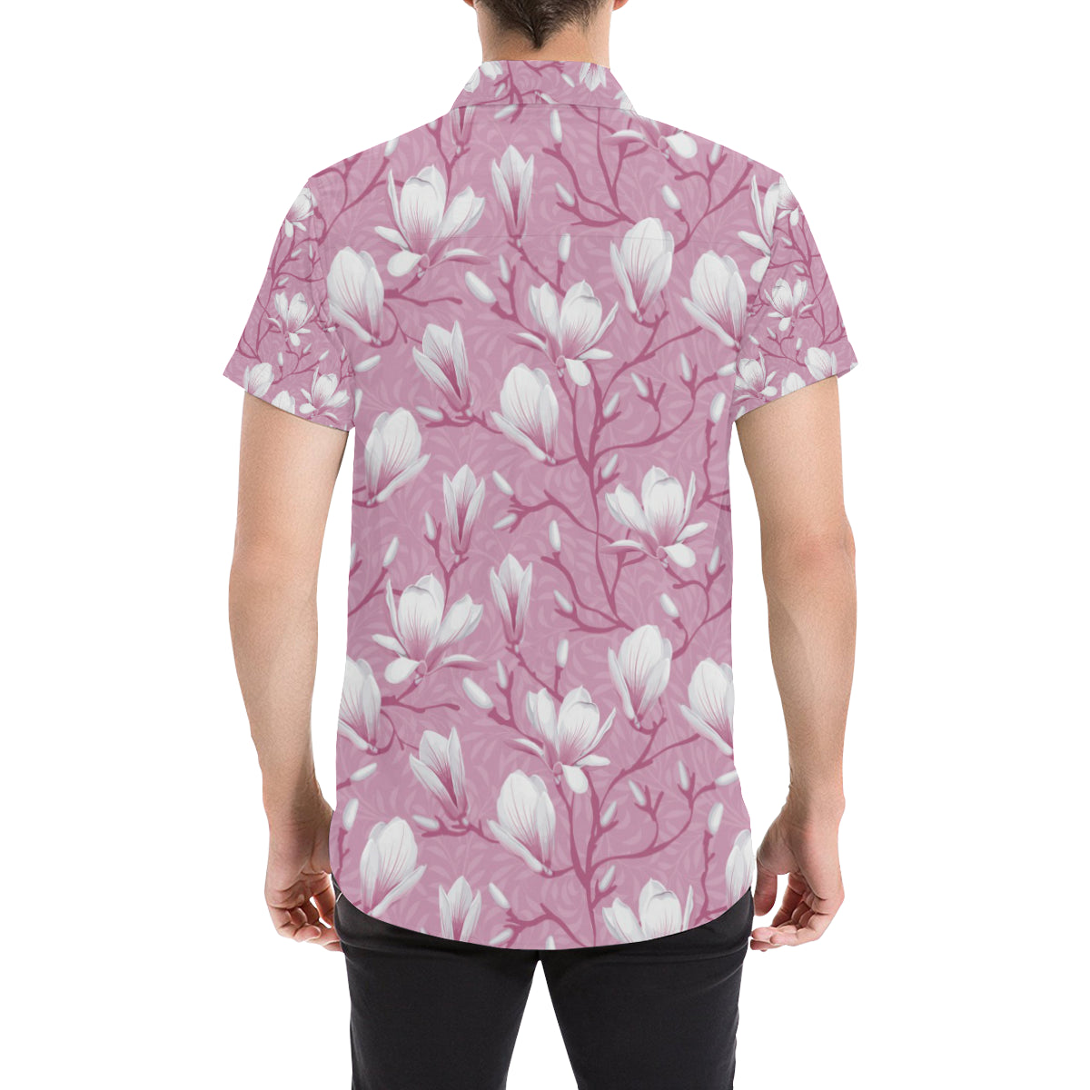 Magnolia Pattern Print Design MAG05 Men's Short Sleeve Button Up Shirt