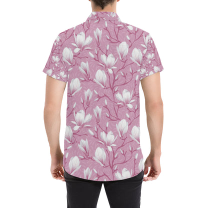 Magnolia Pattern Print Design MAG05 Men's Short Sleeve Button Up Shirt