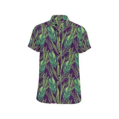 Palm Leaves Pattern Print Design PL03 Men's Short Sleeve Button Up Shirt