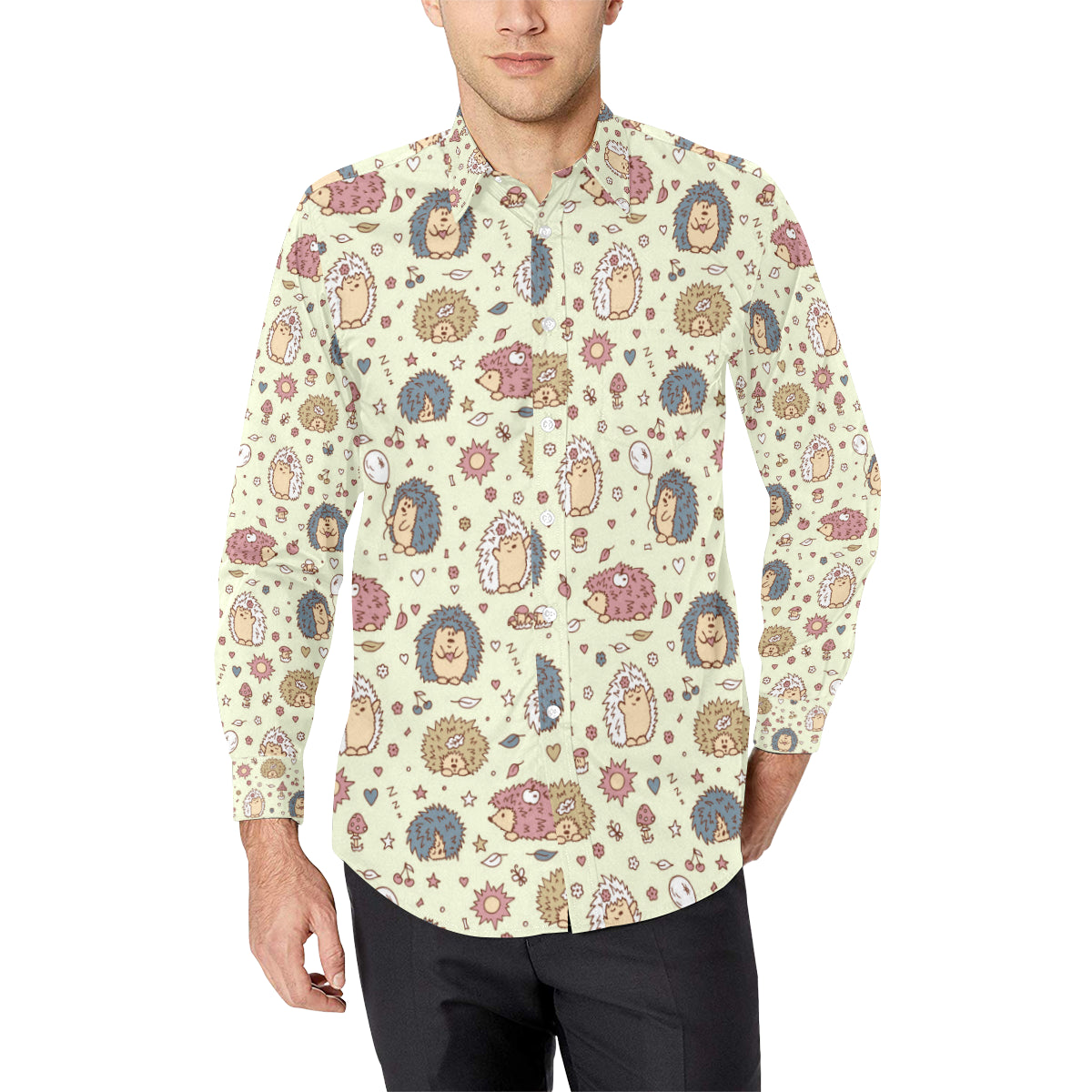Hedgehog Cute Pattern Print Design 01 Men's Long Sleeve Shirt