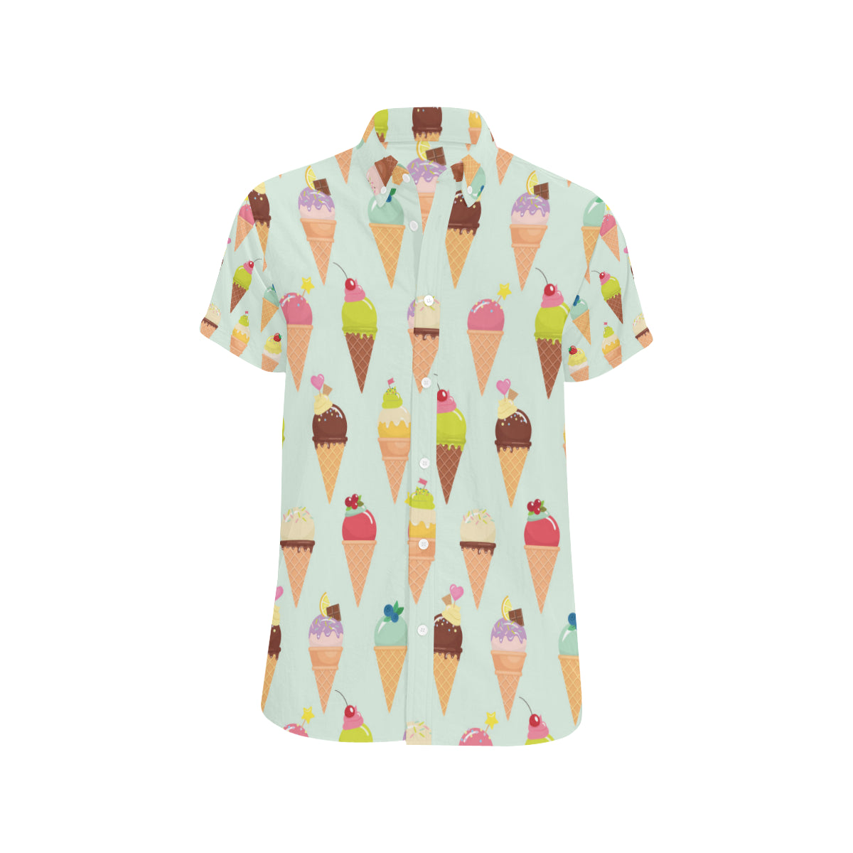 Ice Cream Pattern Print Design 03 Men's Short Sleeve Button Up Shirt