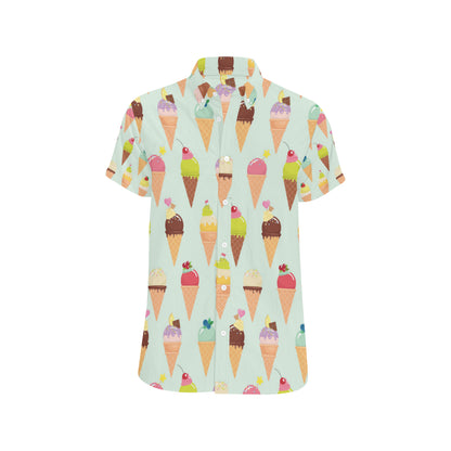 Ice Cream Pattern Print Design 03 Men's Short Sleeve Button Up Shirt