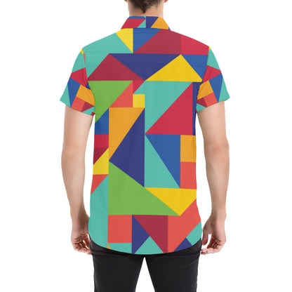 Mosaic Pattern Print Design 01 Men's Short Sleeve Button Up Shirt