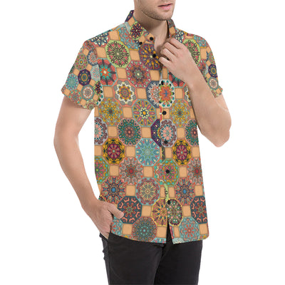 Boho Pattern Print Design 07 Men's Short Sleeve Button Up Shirt