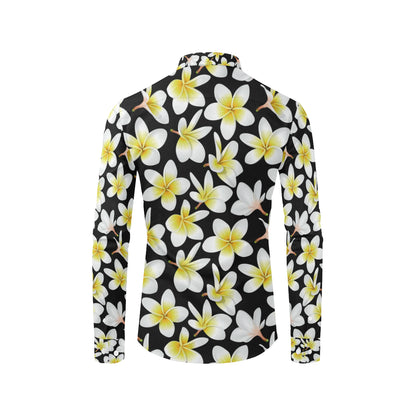 Yellow Plumeria Hawaiian Flowers Men's Long Sleeve Shirt