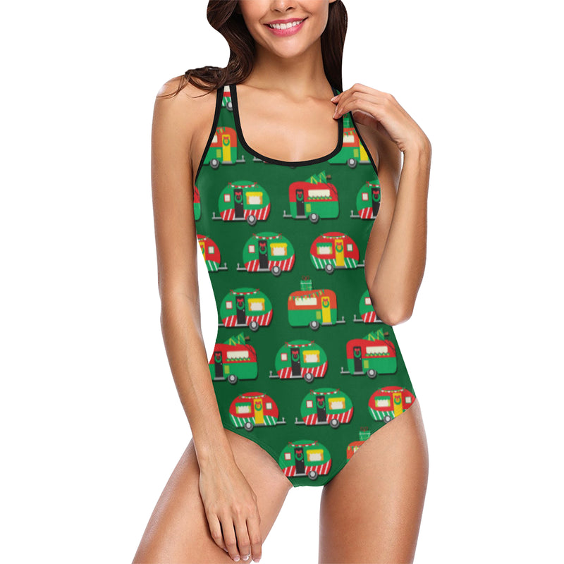 Camper Camping Christmas Themed Print Women Swimsuit
