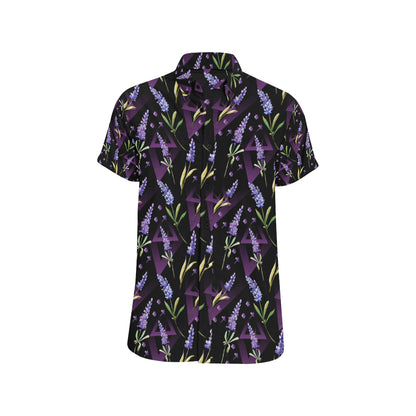 Lavender Pattern Print Design LV07 Men's Short Sleeve Button Up Shirt