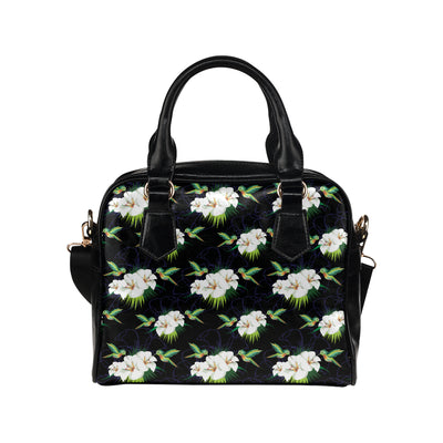 Hummingbird with Flower Pattern Print Design 03 Shoulder Handbag