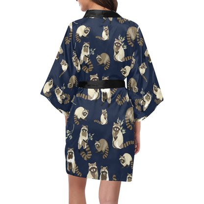 Raccoon Pattern Print Design A06 Women's Short Kimono