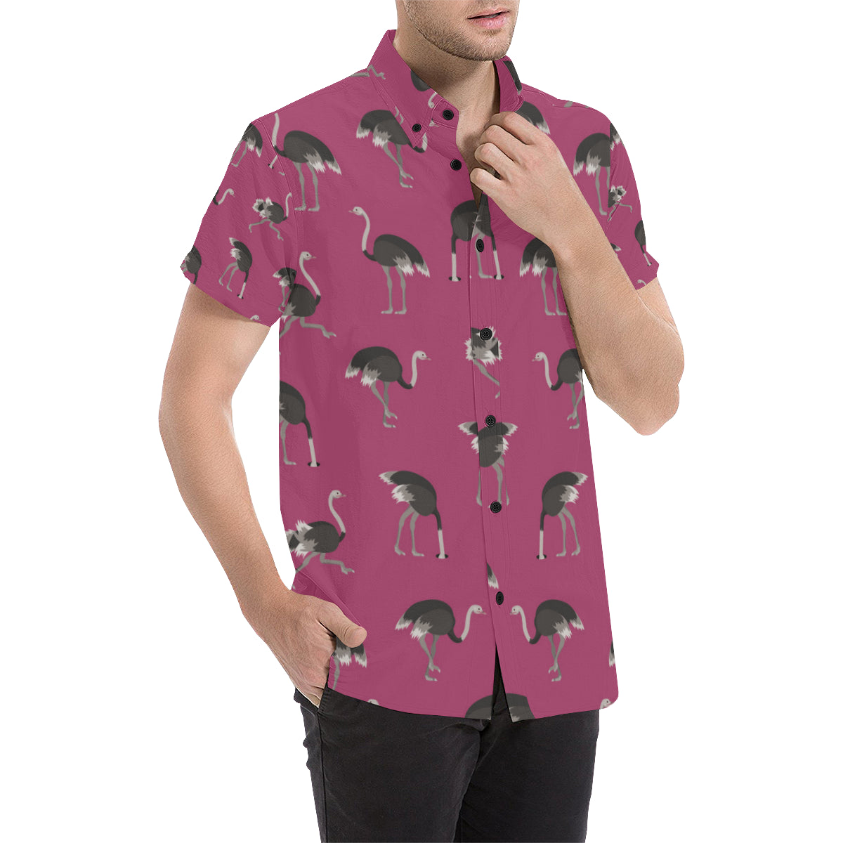 Emu Pattern Print Design 02 Men's Short Sleeve Button Up Shirt