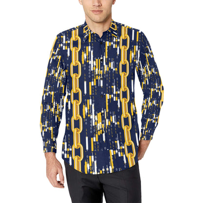 Cryptocurrency Chain Pattern Print Design 03 Men's Long Sleeve Shirt