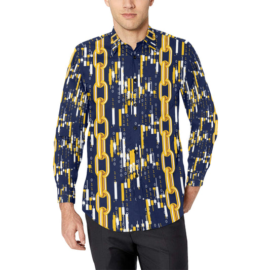 Cryptocurrency Chain Pattern Print Design 03 Men's Long Sleeve Shirt